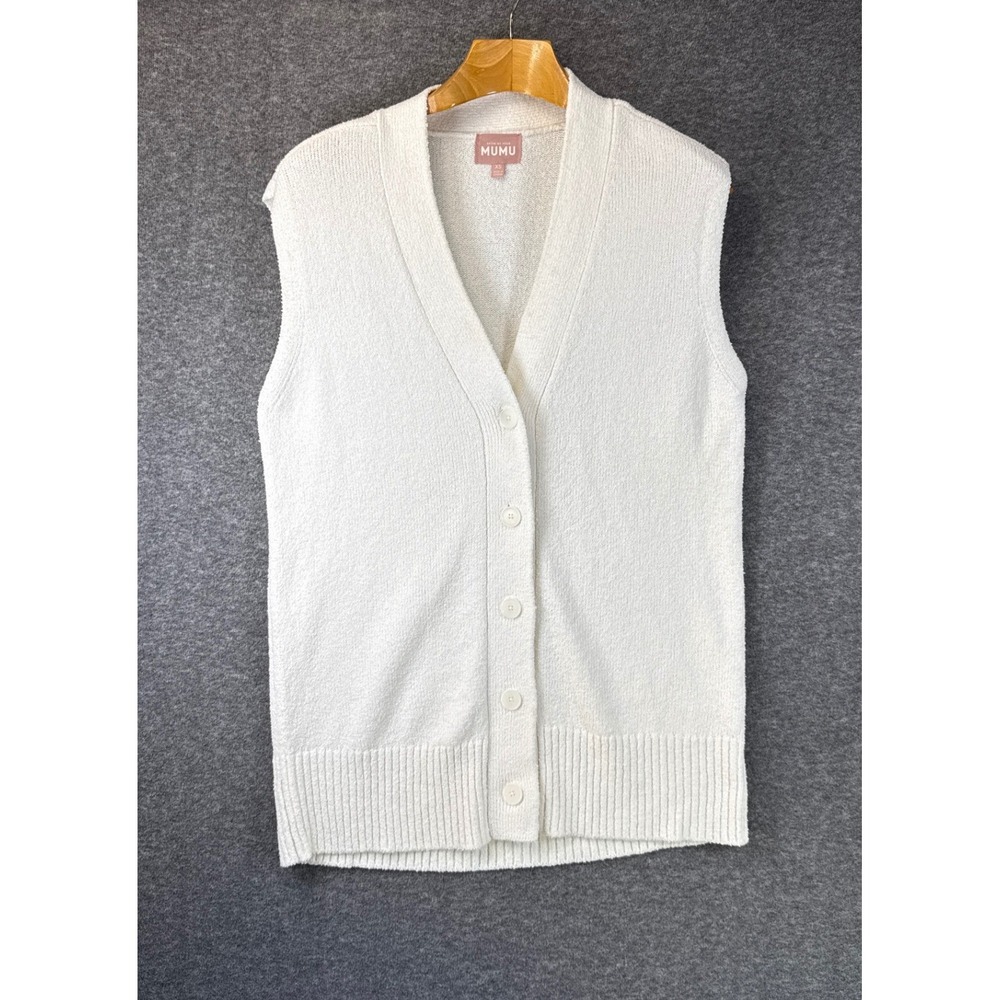 Show Me Your Mumu Steve Sweater Vest Women XS White Preppy V-Neck Oversized Chic